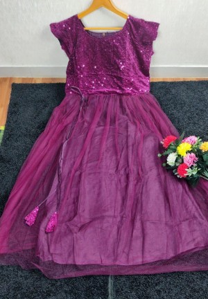 Beautiful full aster nett georgette purple gown